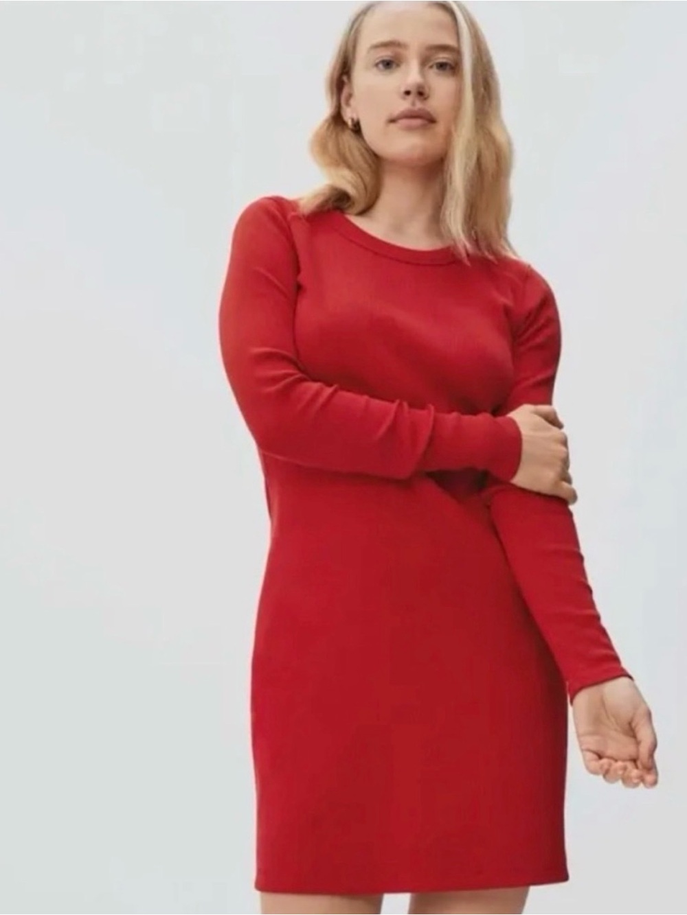 Everlane Red Rib Long-Sleeve Knit Dress